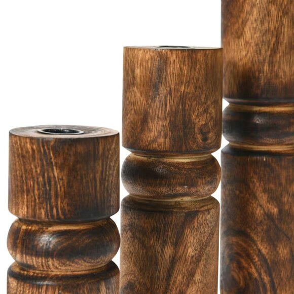 Creative Co-Op Espresso Wood Stack Taper Candle Holders, Set of 3/NWT - Picture 4 of 14